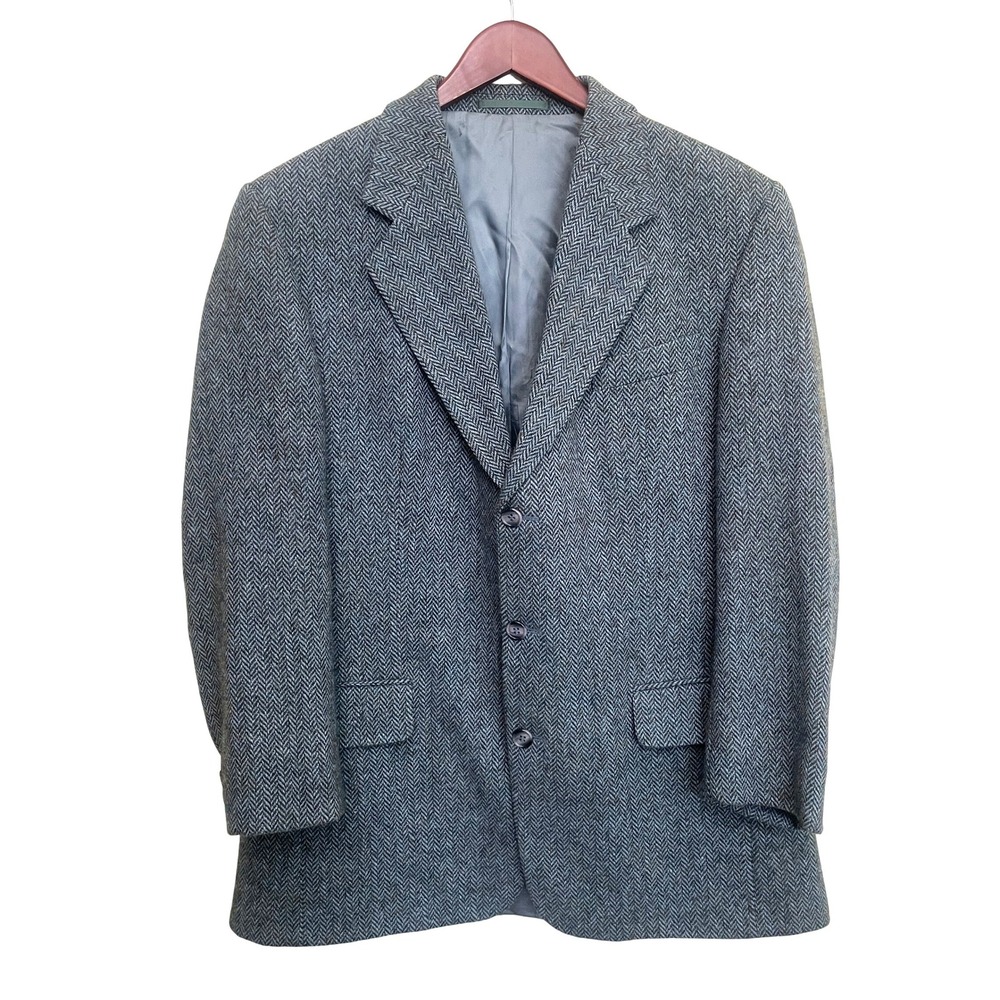 Blarney Woollen Mills Mens Grey Herringbone Pure New Wool Blazer Sport Coat 42L
